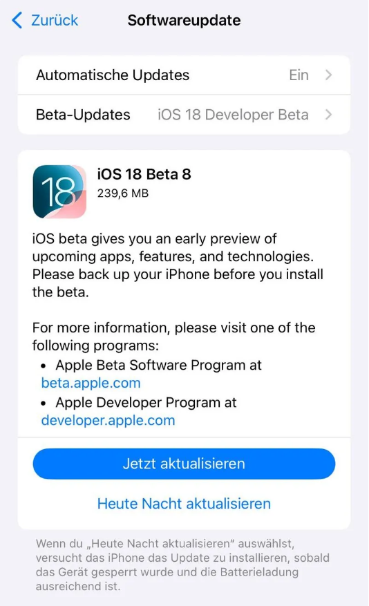 九江苹果手机维修分享苹果 iOS / iPadOS 18 开发者预览版 Beta 8 发布 